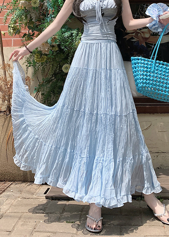 Fine Sky Blue Ruffled High Waist Tulle Skirts
