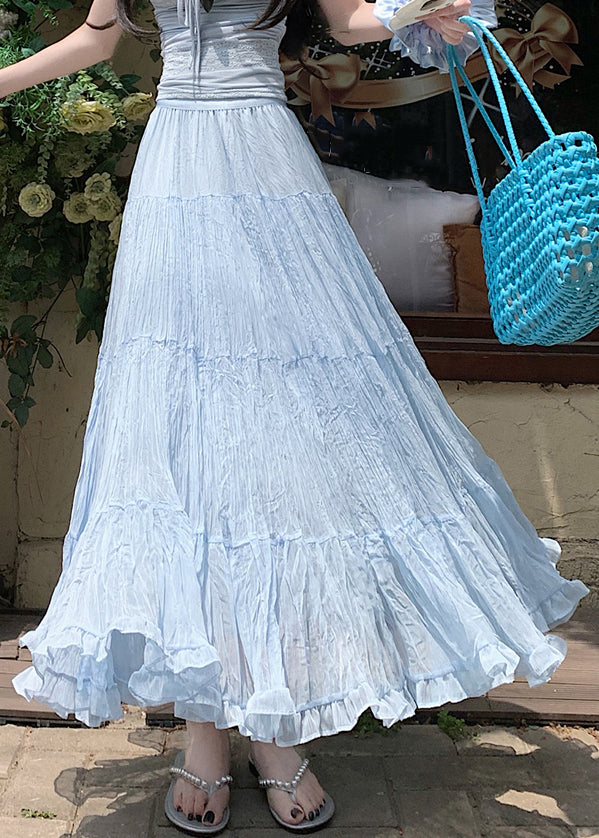 Fine Sky Blue Ruffled High Waist Tulle Skirts