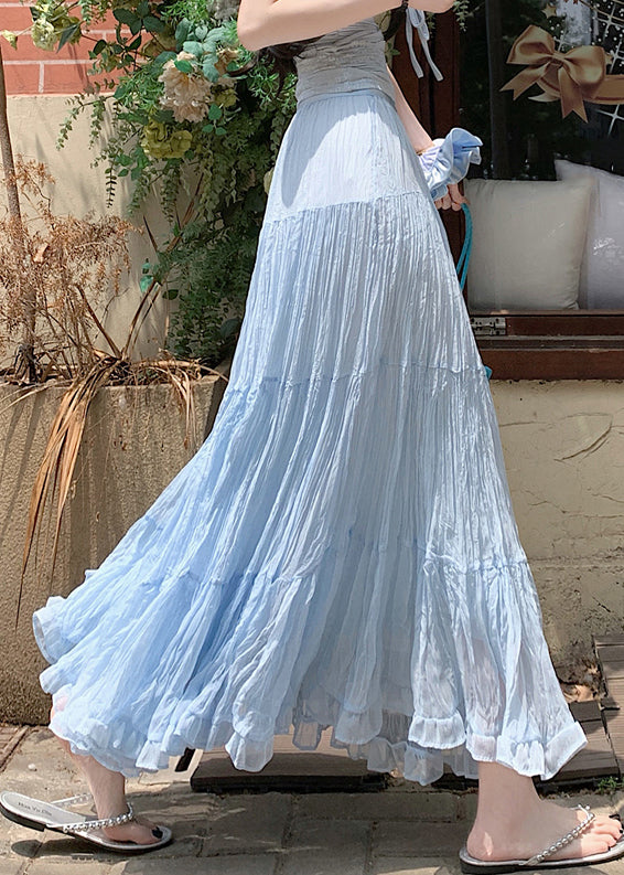 Fine Sky Blue Ruffled High Waist Tulle Skirts