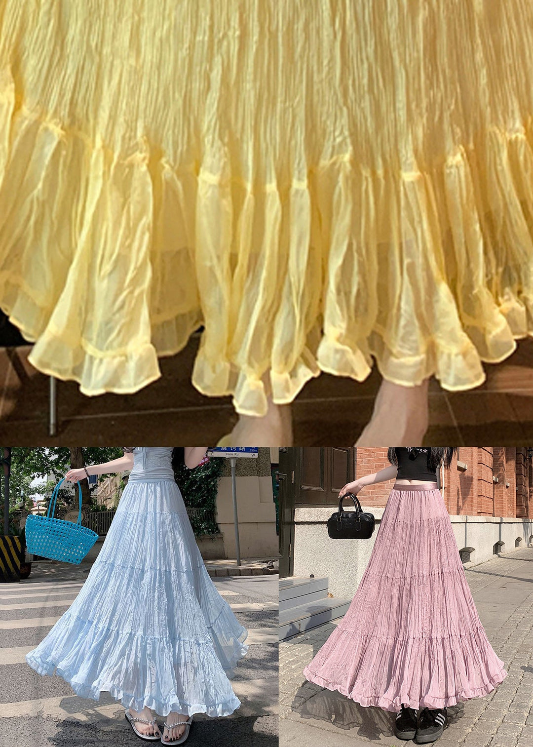 Fine Sky Blue Ruffled High Waist Tulle Skirts