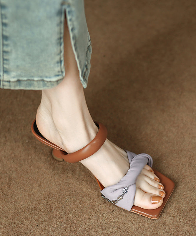 Fine Splicing Kitten Heels Purple Faux Leather Slide Sandals