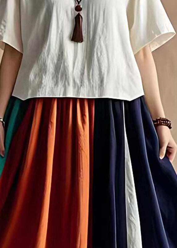 Fine V Neck Patchwork Cotton Two Pieces Set Summer