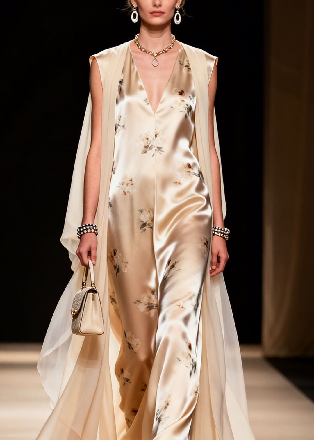 Fine V Neck Print Chiffon Silk Two Pieces Set Summer