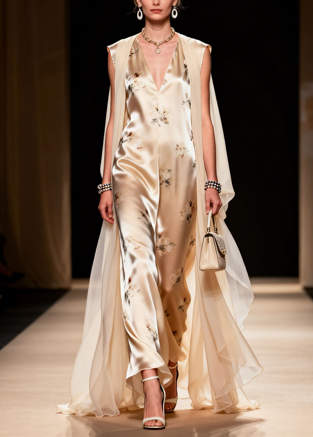 Fine V Neck Print Chiffon Silk Two Pieces Set Summer