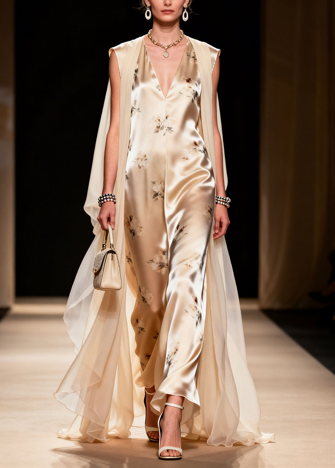 Fine V Neck Print Chiffon Silk Two Pieces Set Summer
