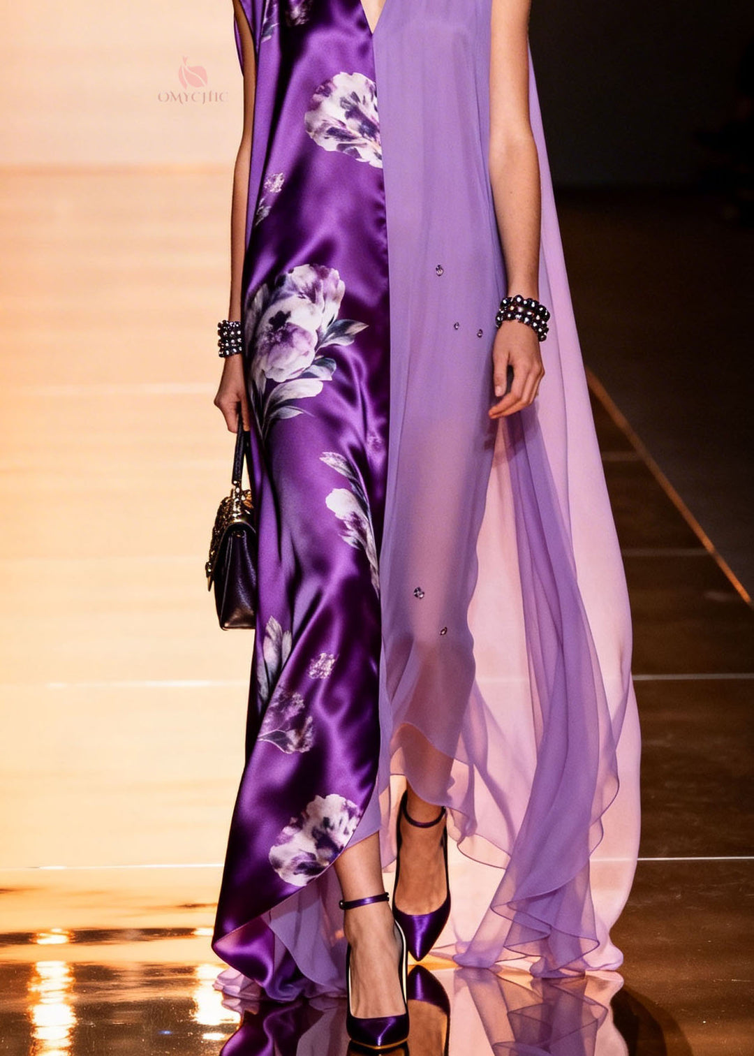 Fine V Neck Print Zircon Patchwork Silk Dresses Summer