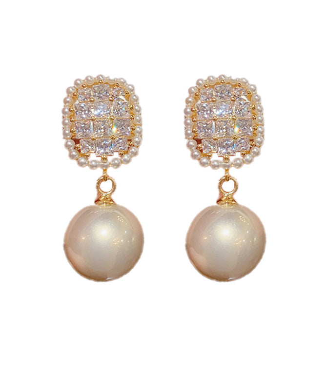 Fine White Copper Overgild Zircon Pearl Drop Earrings