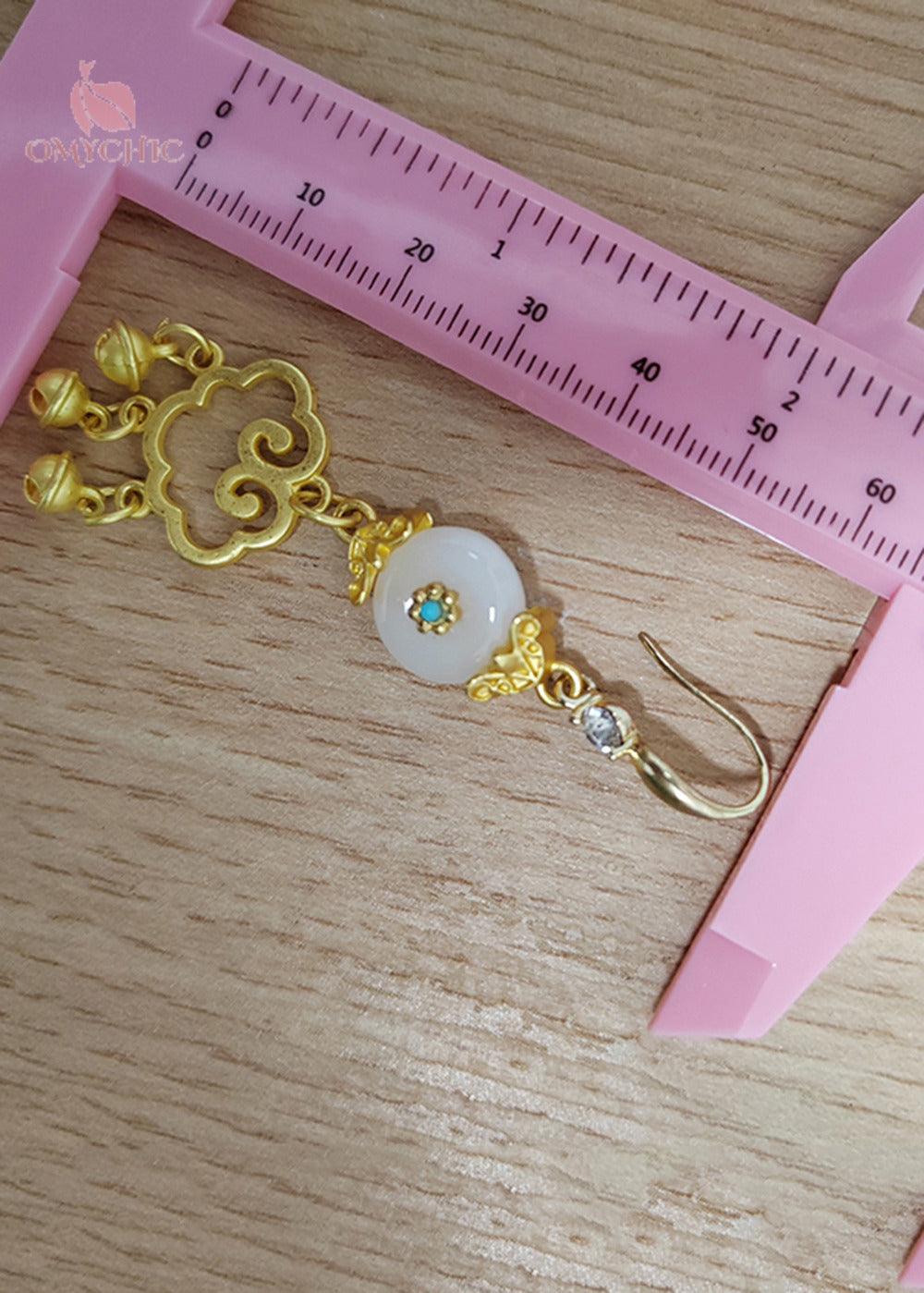 Fine White Jade Auspicious Clouds Small Bell Drop Earrings