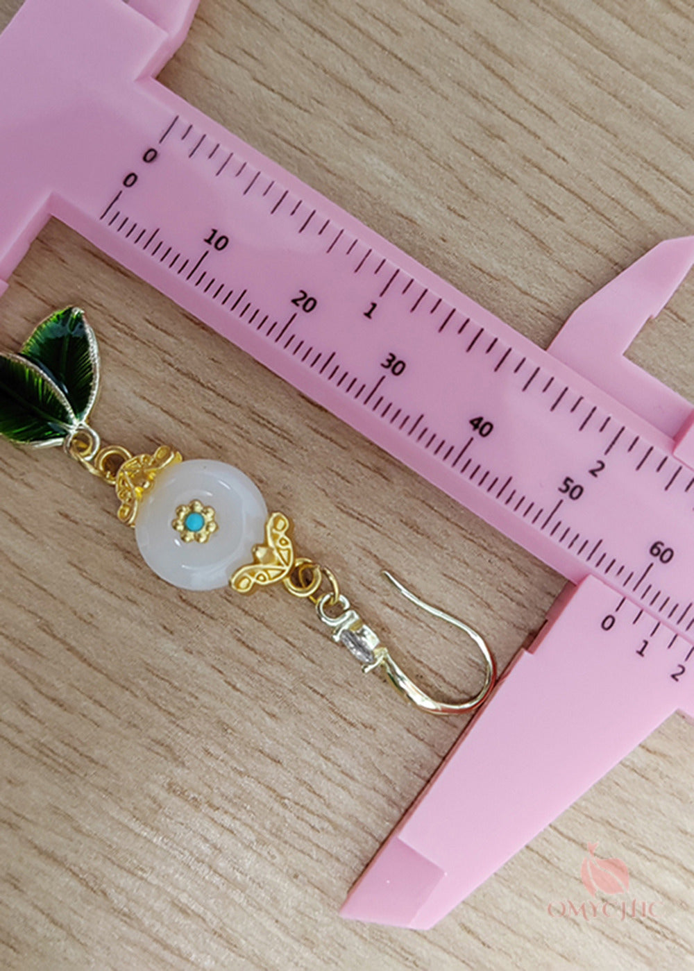 Fine White Jade Green Leaf Metal Drop Earrings