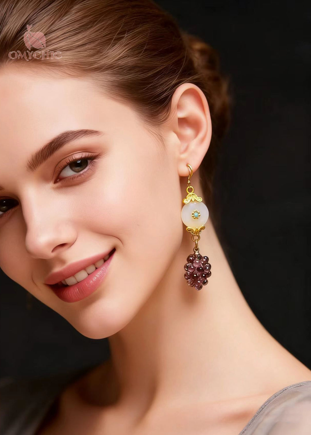 Fine White Jade Patchwork Grapes Drop Earrings