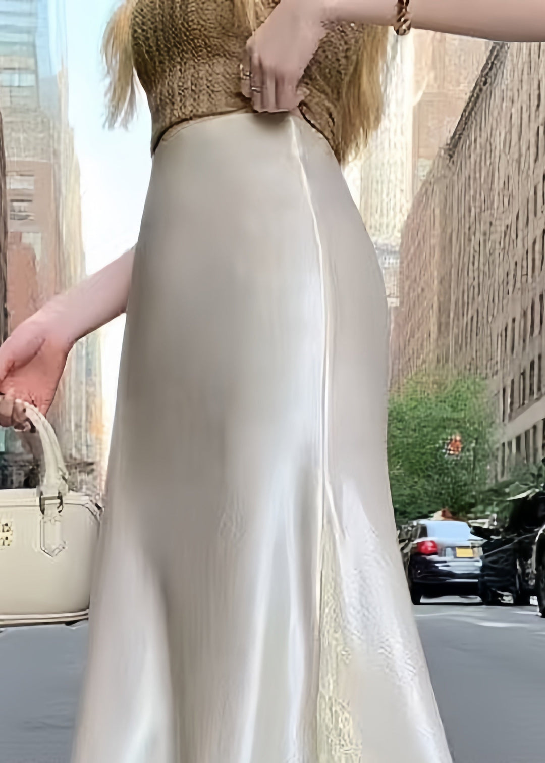 Fine White Lace Patchwork Draping Silk A Line Skirts Summer
