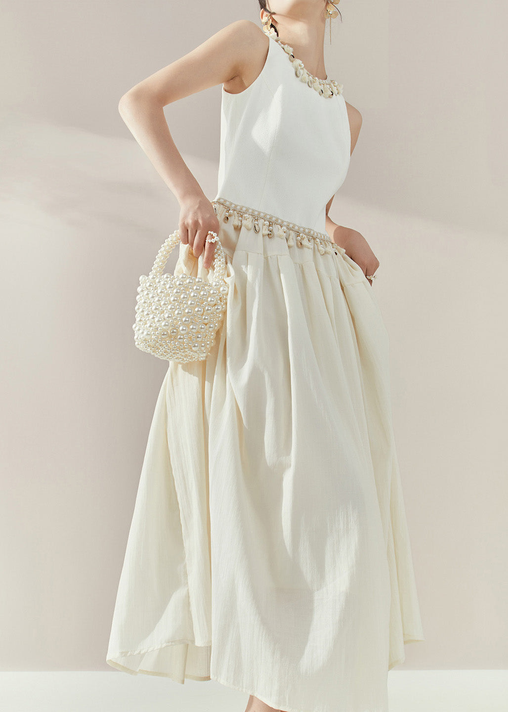 Fine White O-Neck Tassel Patchwork Long Dresses Summer