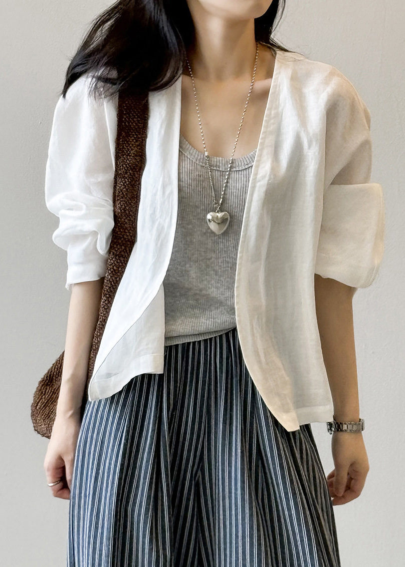 Fine White Oversized Linen Cardigan Spring