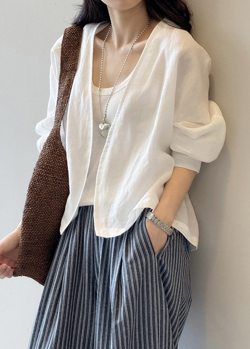 Fine White Oversized Linen Cardigan Spring