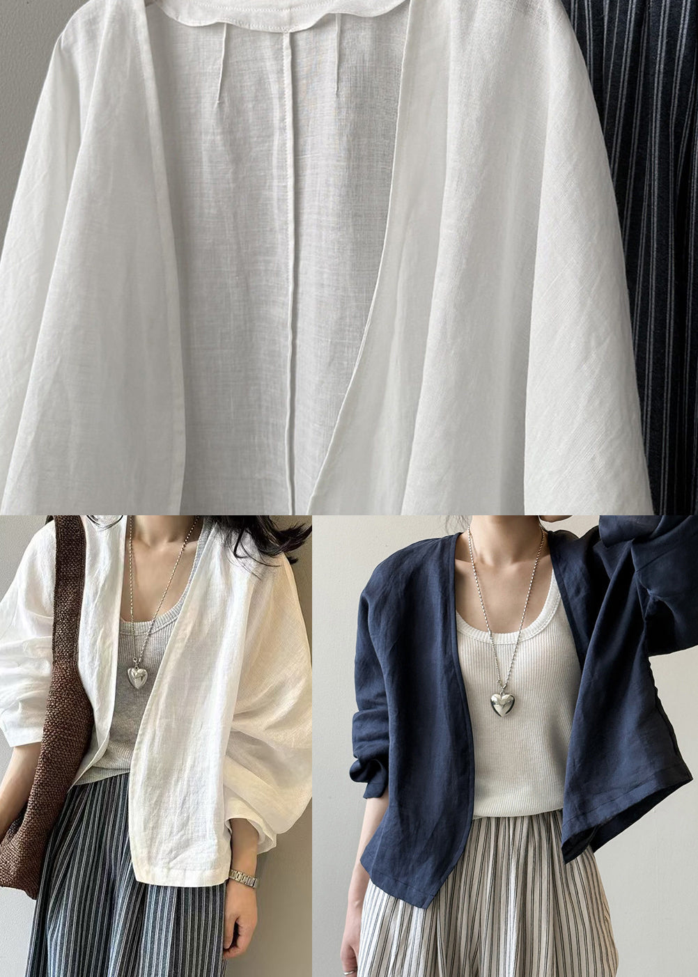 Fine White Oversized Linen Cardigan Spring