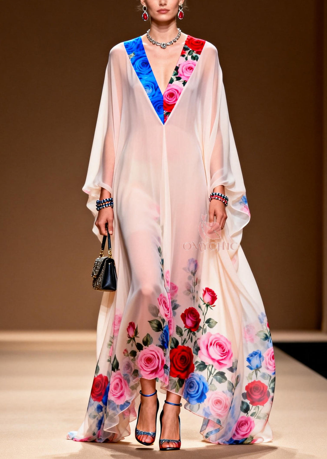 Fine White Oversized Print Chiffon Evening Dress Summer