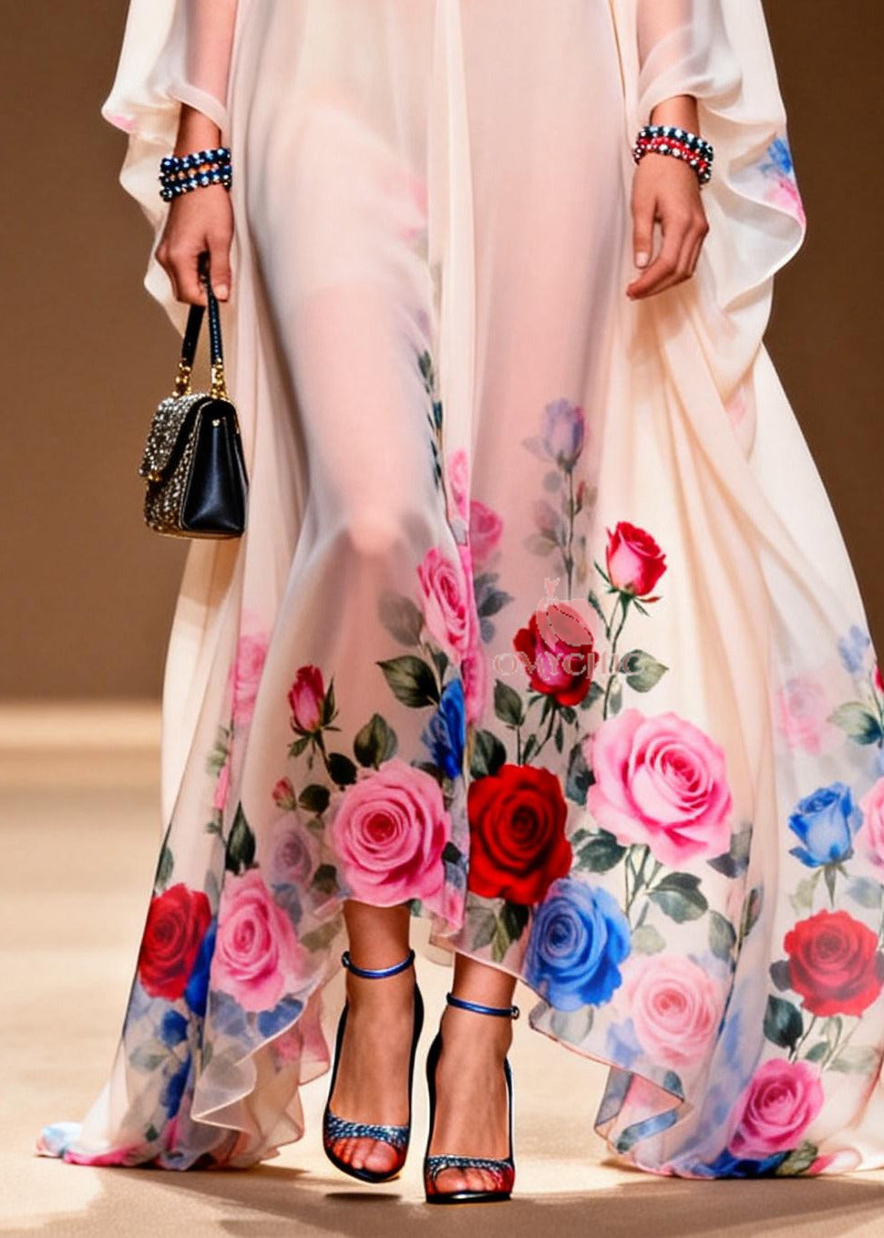 Fine White Oversized Print Chiffon Evening Dress Summer