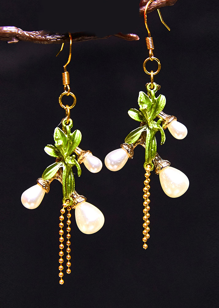 Fine White Pearl 14K Gold Branch Tassels Drop Earrings - Omychic