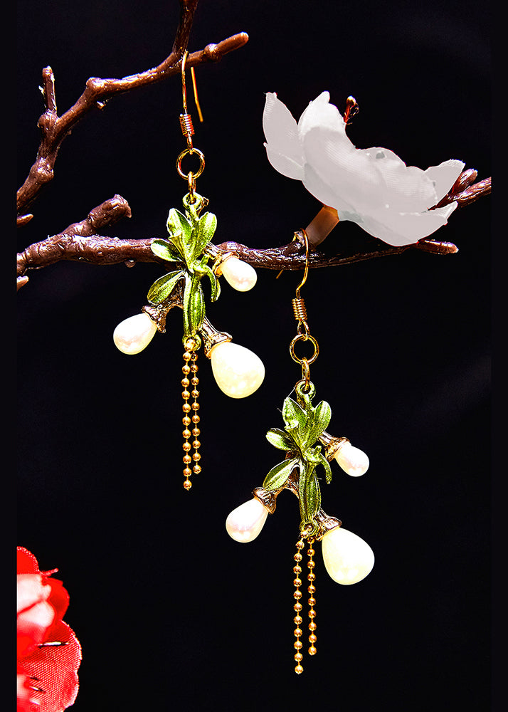 Fine White Pearl 14K Gold Branch Tassels Drop Earrings - Omychic