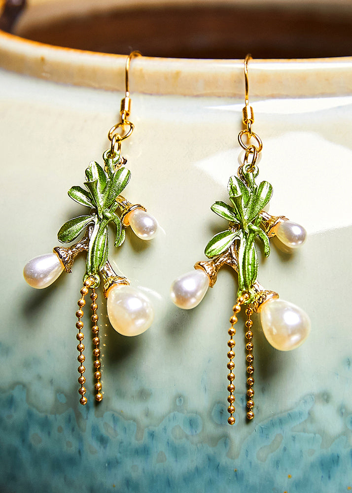 Fine White Pearl 14K Gold Branch Tassels Drop Earrings - Omychic