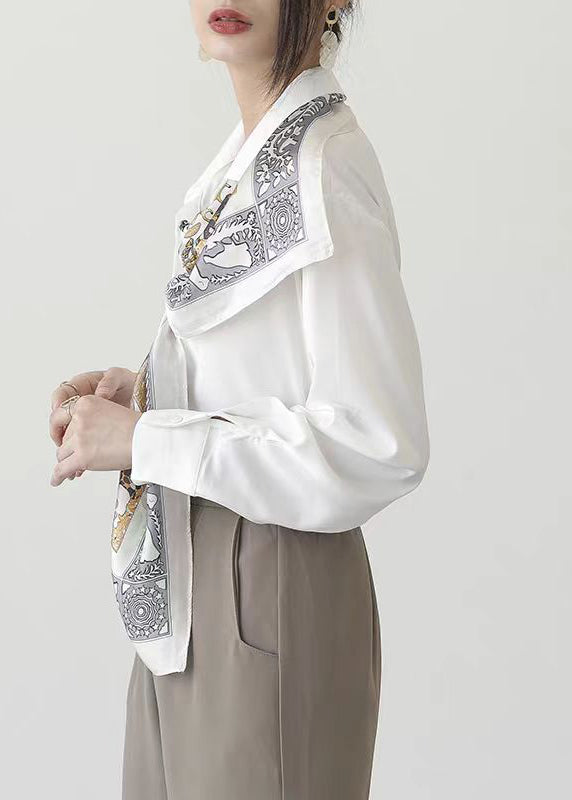 Fine White Peter Pan Collar Silk Shirts Fall