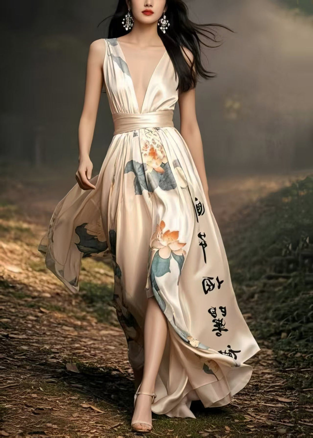 Fine White Print Exra Large Hem Silk Party Dresses Summer