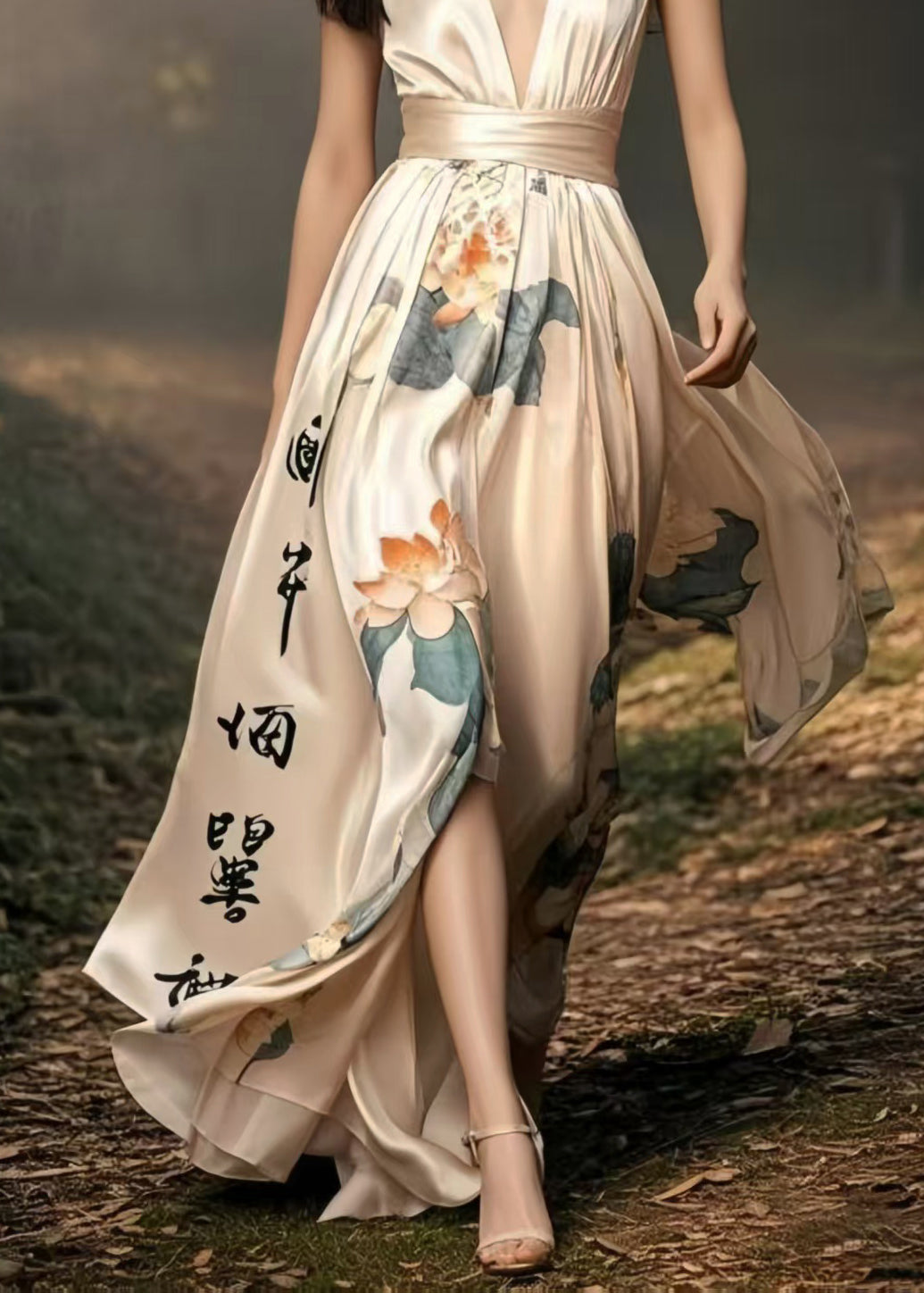 Fine White Print Exra Large Hem Silk Party Dresses Summer