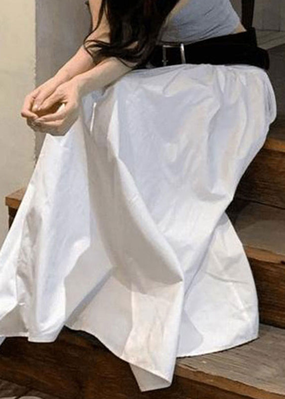 Fine White Solid High Waist Cotton Skirts Summer
