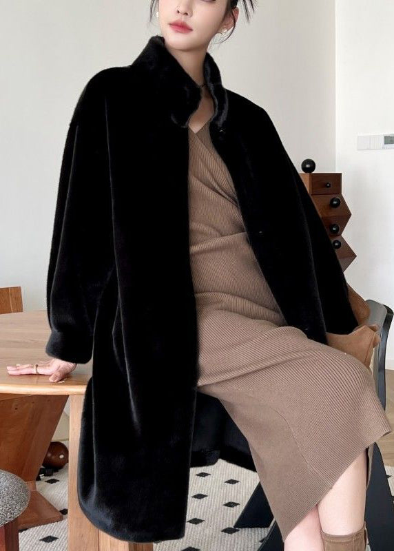 Fine White Stand Collar Mink Velvet Fur Coat Winter