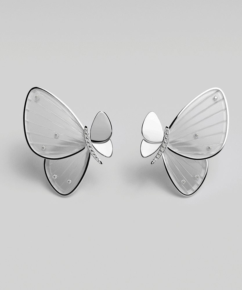 Fine White Sterling Silver Butterfly Resin Stud Earrings