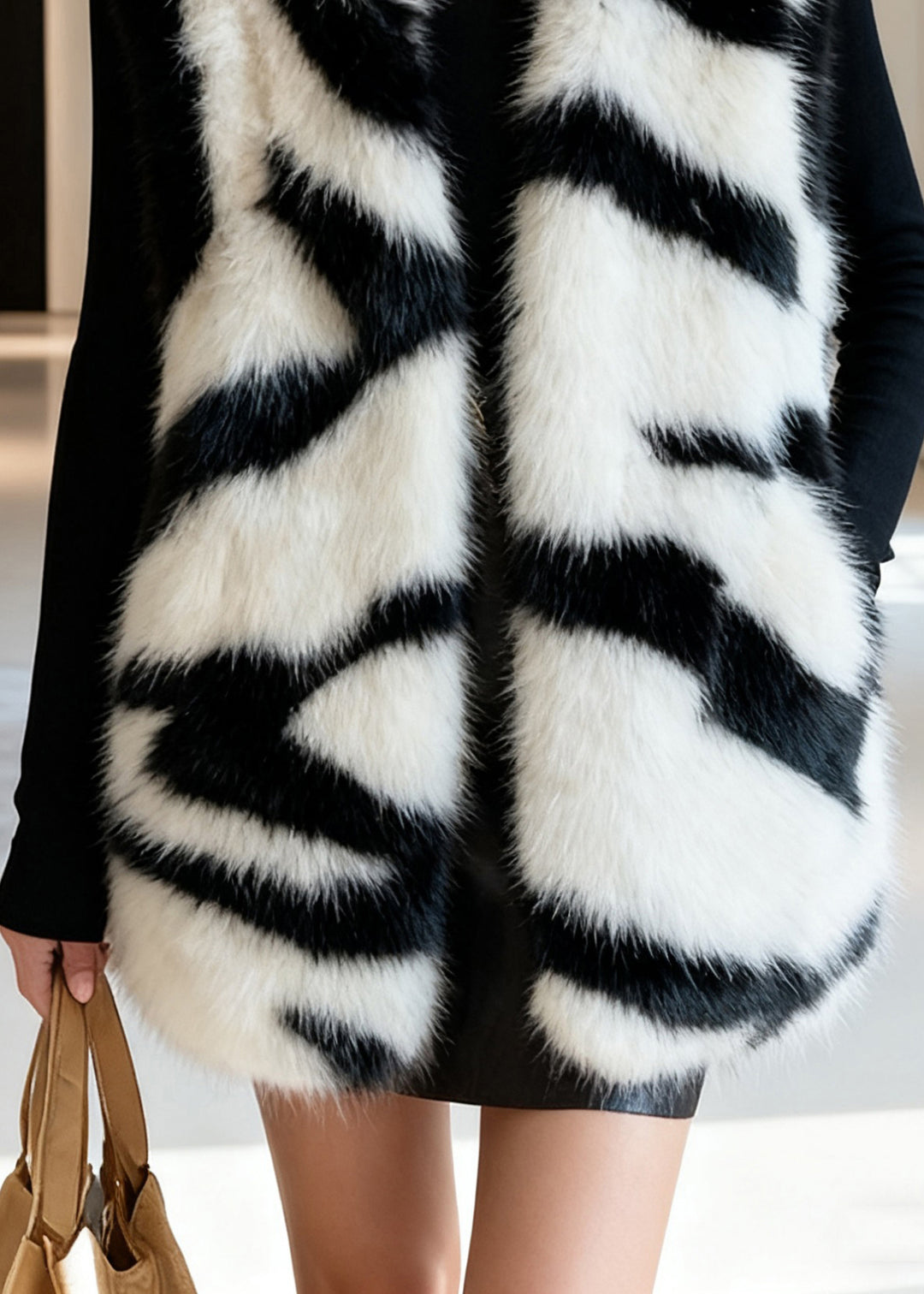 Fine White V Neck Pockets Fluffy Waistcoat Sleeveless