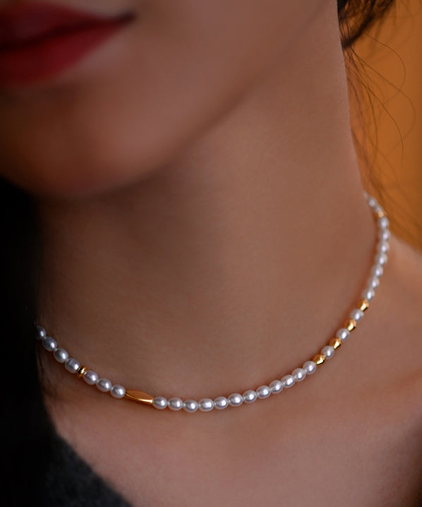 Fine Xiaomi Beads Pearl Gold Plated Pure Adjustable Silver Pendant Necklace