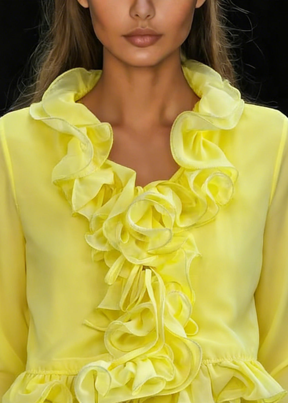 Fine Yellow Ruffled Patchwork Chiffon Top Spring - Omychic