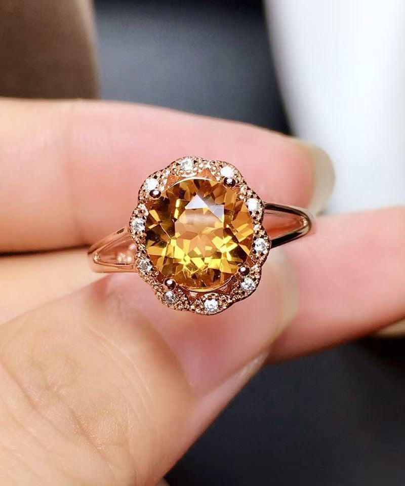 Fine Yellow Sterling Silver Overgild Inlaid Crystal Rings