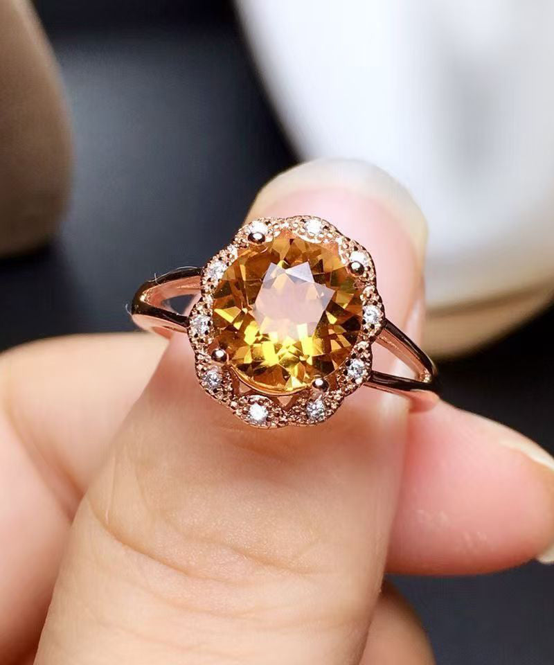 Fine Yellow Sterling Silver Overgild Inlaid Crystal Rings