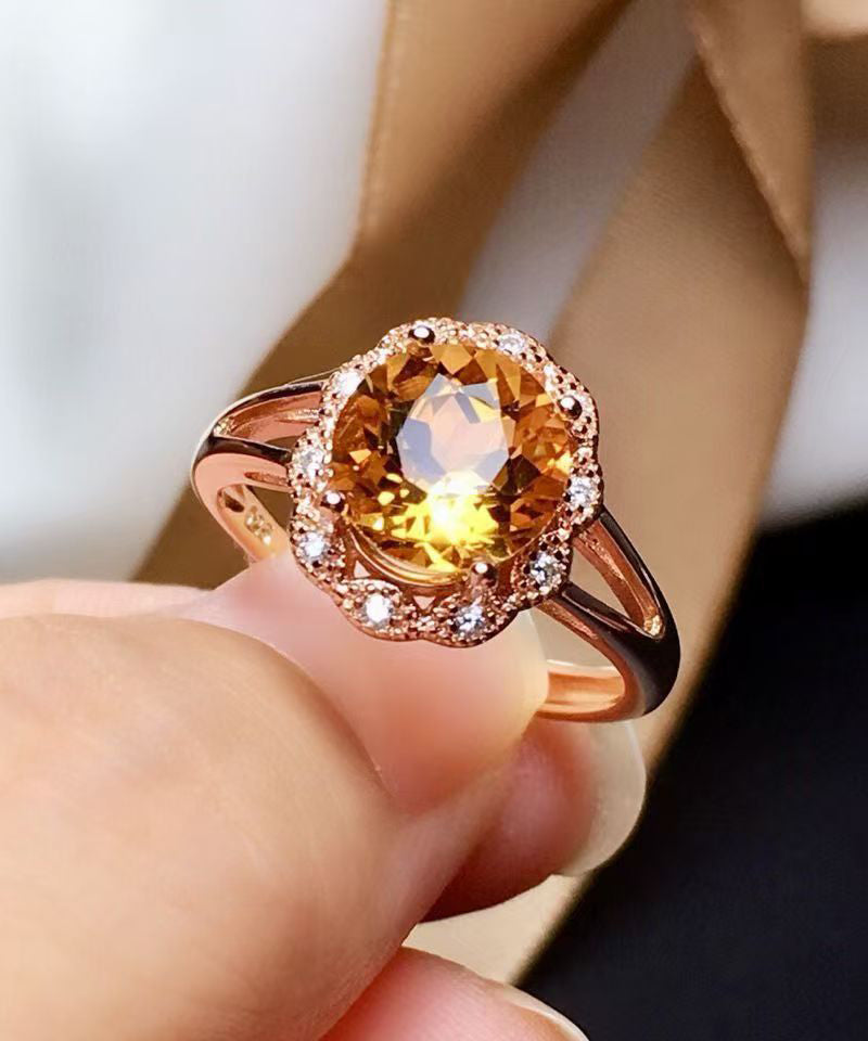 Fine Yellow Sterling Silver Overgild Inlaid Crystal Rings