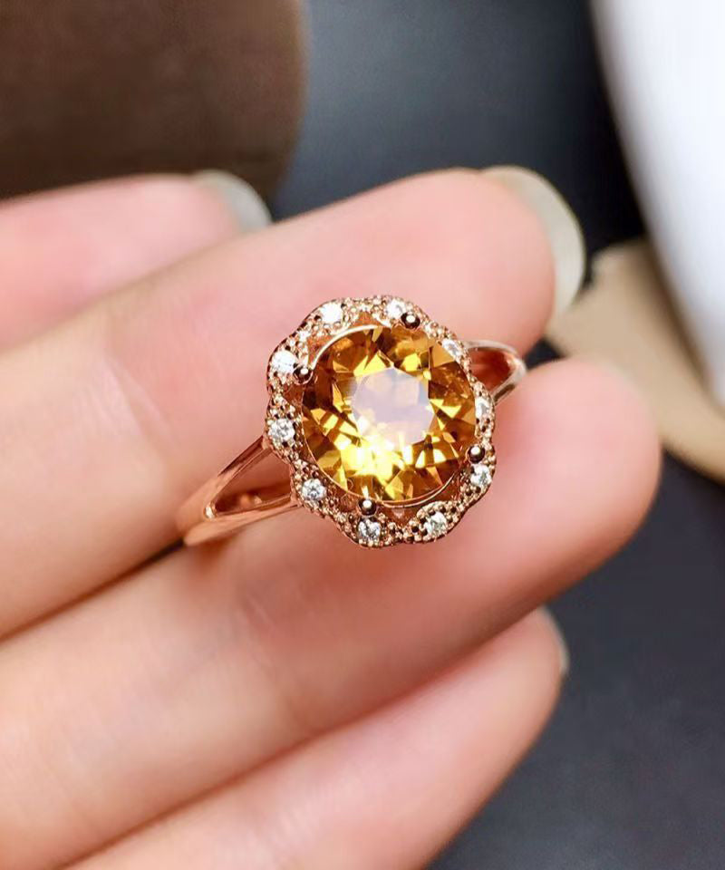 Fine Yellow Sterling Silver Overgild Inlaid Crystal Rings