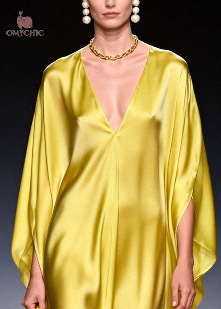 Fine Yellow V Neck Draping Chiffon Holiday Dresses Summer