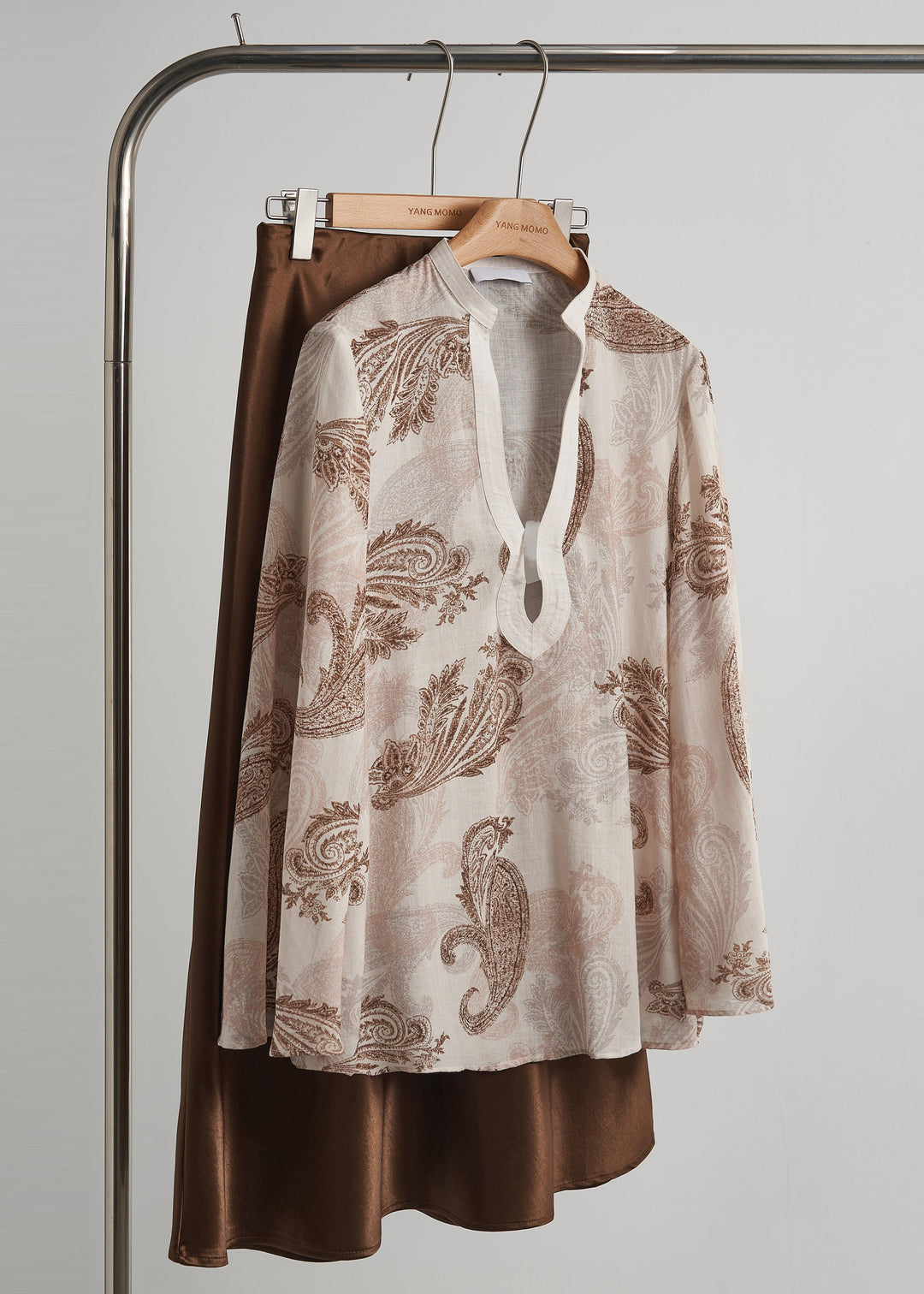 Fitted Apricot Oversized Print Cotton Shirts Fall