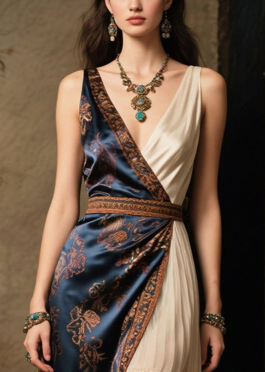 Fitted Asymmetrical Patchwork Exra Large Hem Silk Tunic Dress Summer
