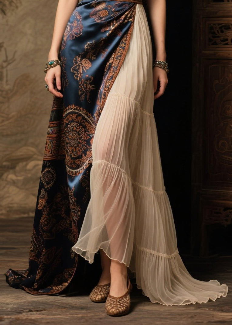 Fitted Asymmetrical Patchwork Exra Large Hem Silk Tunic Dress Summer