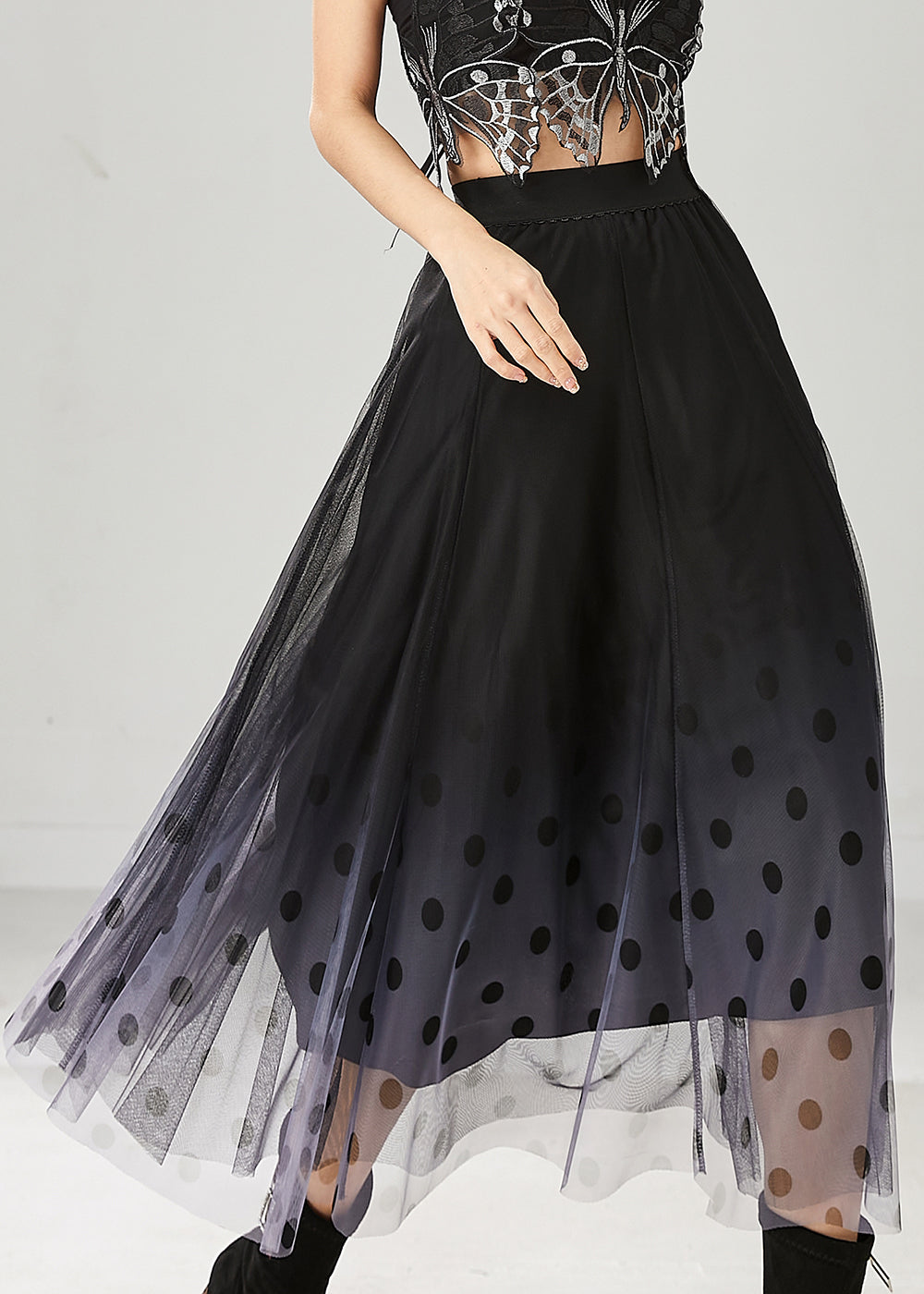 Fitted Black Gradient Color Tulle A Line Skirts Summer