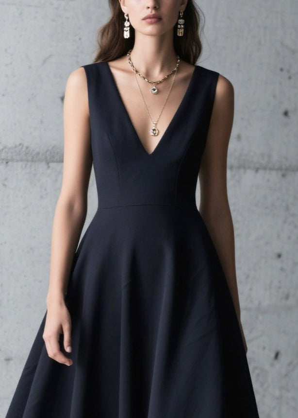Fitted Black Hollow Out Exra Large Hem Chiffon Dress Summer