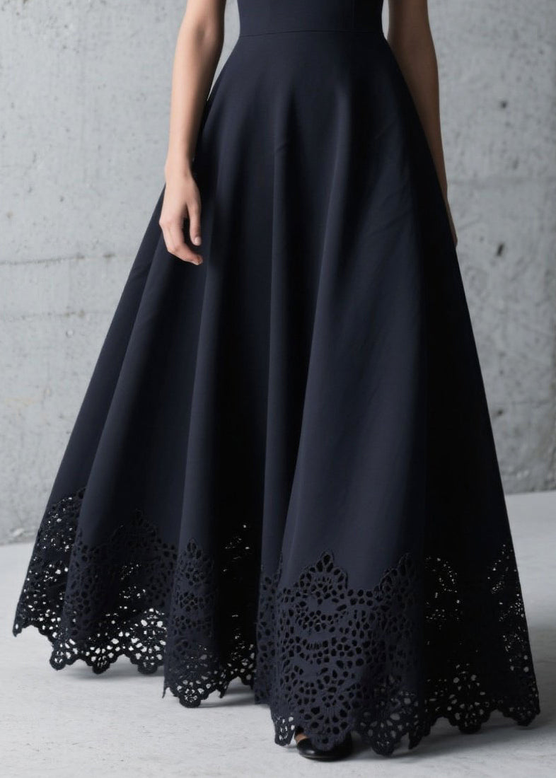 Fitted Black Hollow Out Exra Large Hem Chiffon Dress Summer
