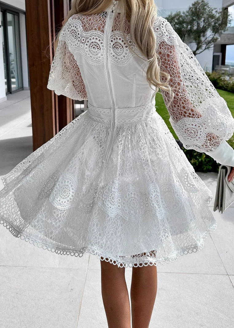 Fitted Black Hollow Out Lace Tea Dress Summer