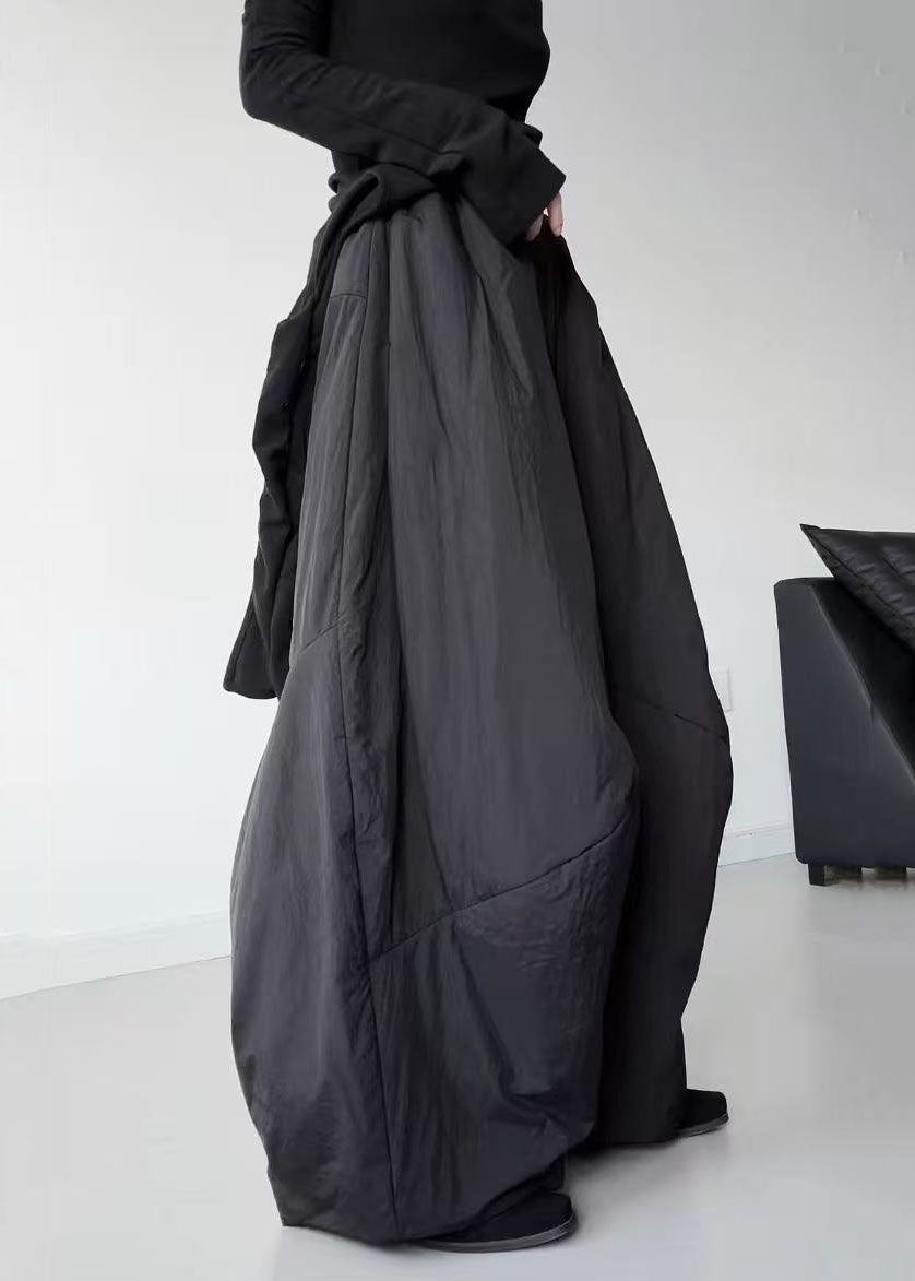 Fitted Black Oversized Pockets Fine Cotton Filled Pants Winter