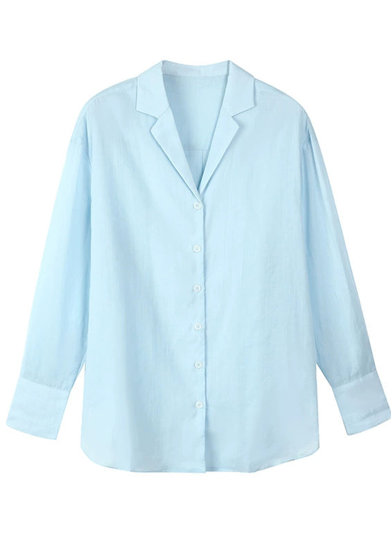 Fitted Blue Notche Button Solid Shirt Spring