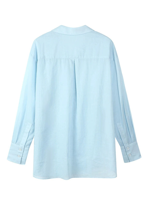 Fitted Blue Notche Button Solid Shirt Spring