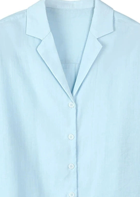 Fitted Blue Notche Button Solid Shirt Spring