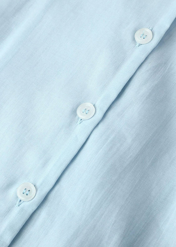 Fitted Blue Notche Button Solid Shirt Spring